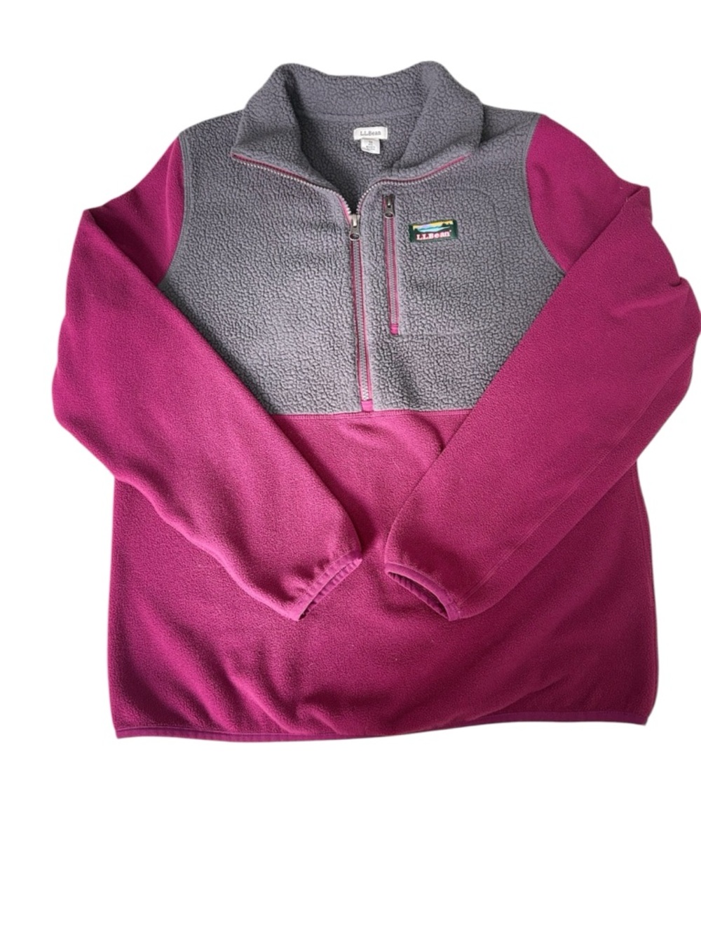 L.L. Bean Magenta  and Gray Half-Zip Fleece Pullover size M